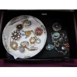 Czechoslovakian Style Brooches, other ornate brooches, a shell inset trinket box, stamped "