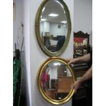 Oval Shaped Mirror, gilt decoration bevelled glass, together with oval shaped gilt mirror (2).