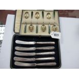 A Set of Six Hallmarked Silver Teaspoons, each with polished green hardstone handle and textured