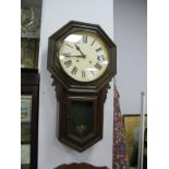 Ansonia Wall Clock, circa 1900, with black Roman numerals, to white circular dial, within