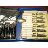 A Set of Six Hallmarked Silver Teaspoons, in a fitted case; boxed fish knives and forks, crumb