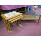 A Teak Coffee Table, with a tile top, windmill decoration, together with a coffee table with a glass