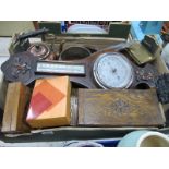 XIX Century Copper Pans, XIX copper kettle, early XX Century Aneroid barometer, musical box, etc:-
