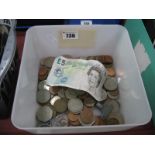 A Quantity of Fifty Pence Pieces, other coinage, five pound note.