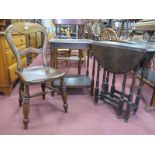 Early XX Century Oak Drop Leaf Table, on turned and block supports; together with an oak two tier