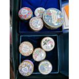 Six Halcyon Days Enamel Circular Trinket Boxes, each with Romantic/Sentimental verse, 2.5 - 3.5cm