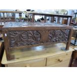 XIX Century and Later Oak Chest, with leaf and petal carving to top and fascia, 84cm wide.