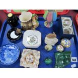 Malachite Ashtray and Egg, Worcester trinket boxes, etc:- One Tray