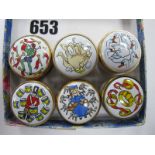 Six Crummles Circular Miniature Enamel Boxes, each from The Twelve Days of Christmas - 5 Gold Rings,