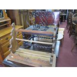 Pine Wall Hanging, 1920's oak stool with barley twist rails; together with a magazine rack. (3)