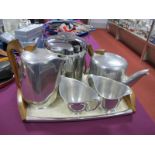 A Vintage Picquot Ware Four Piece Tea Set, complete with matching tray; a modern ice bucket.