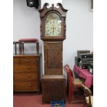 An Early XIX Century Mahogany and Oak Longcase Clock, the white dial with Roman numerals and two