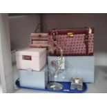 Two Modern Pink Jewellery Boxes, (boxed) a scroll jewellery stand with butterfly and flowerhead