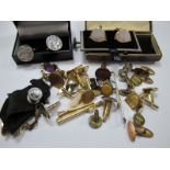 A Small Selection of Vintage and Later Gent's Cufflinks, a fob style pendant, on ribbon with