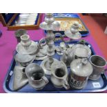 Kayserzinn Pewter, further pewter, candelabrum, pair of pipe rests, etc:- One Tray