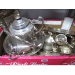 Assorted Plated Ware, including circular and oval trays, four piece tea set, matching footed