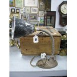 Angle Poise Lamp, stamped 'Supreme British Made 1018', to iron base, XIX Century pine box, with