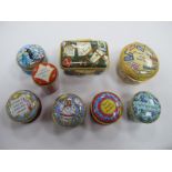 Seven Halcyon Days Enamel Trinket Boxes, each painted with scenes and song titles, including 'I Need