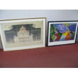 A David Hockney Art Print of Mountains, framed, 46 x 70, together with one other print of