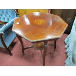 Edwardian Mahogany Inlaid Octagonal Shaped Table, on cabriole legs, with undershelf.