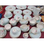 Aynsley Floral spray Table China, of approximately seventy eight pieces, with ribbed light blue