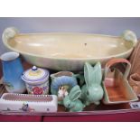 Sylvac Gondola Shaped Bowl, green rabbits, Poole pottery preserve pot and flower trough, B&G Denmark