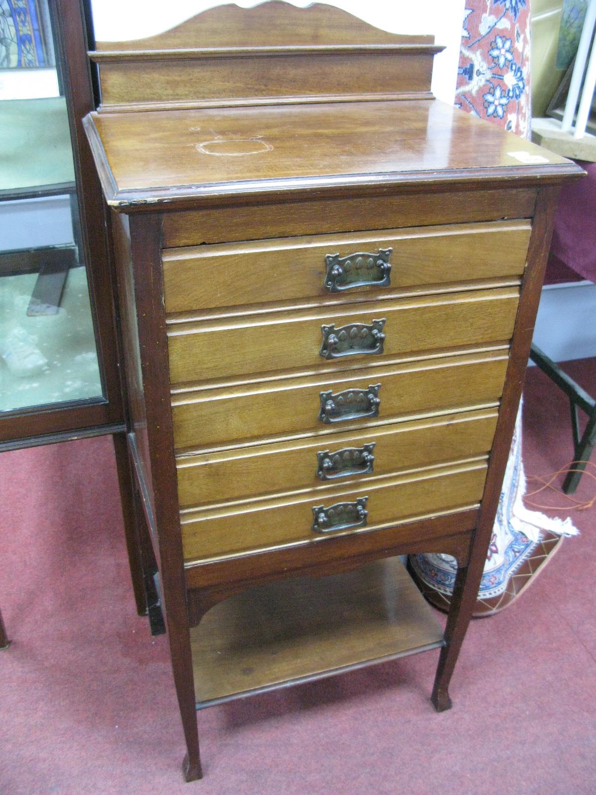 Early XX Century Music Cabinet, with Arts and Crafts oxidised copper handles to five fall front