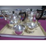 A Viners Plated Four Piece Tea Set, each with detailed band and lidded sugar bowl.