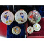 Two Halcyon Days Beatrix Potter Themed Enamel Boxes, two Crummles Walt Disney trinket boxes, a