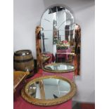 A Vintage Wall Mirror, with an arched top, with side panels with etched flowers, 61cm w x 92cm h ,