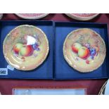 P.Platt Hand Painted Royal Worcester Cabinet Plates, featuring fruit, within wavy gilt border,