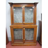 XIX Century Mahogany Freestanding Display Cabinet, with acanthus leaf capped side pillars franking