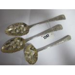 A Matched Pair of Hallmarked Silver Berry Spoons, London 1809, 1811, later decorated and initialled;