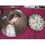 Late XIX Century Hand Painted Continental Pottery Charger, featuring Pre-Raphaelite lady, 37.5cm