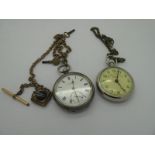 A Sliver Hallmarked Pocketwatch Stamped "925", with a yellow metal Albert chain, together with a