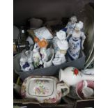 Tin of Buttons, clippers, figurines, pottery, etc:- One Box