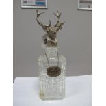 A Modern Cut Glass Decanter, with hallmarked Silver Stopper as A Stag, G&Sns, London 1991, overall