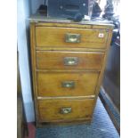 A XIX Century Mahogany Pine Chest of Drawers, top with brass corners, four small drawers on plinth