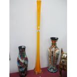 A Very Tall 1970's Orange Glass Posy Vase, 100cm high.