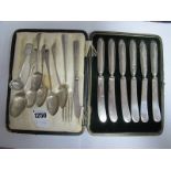 Assorted Hallmarked Silver Teaspoons, a cased set of six hallmarked silver handled tea knives, a