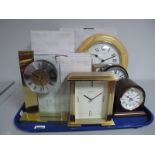 Four Modern "London Clock" Mantle Clocks, boxed; a modern wall clock, boxed. (5)