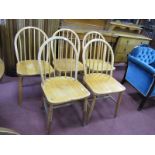 Five Ercol Hoop Back Dining Chairs, with spindle supports and 'H' stretchers. (5)