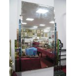 Art Deco Bevelled Wall Mirror, with rectangular centre panel flanked by graduated coloured strips,