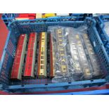 Five Hornby Dublo Unboxed MKI Coaches, three chocolate/cream, two BR maroon, (metal/plastic);