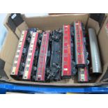 Thirteen Hornby Dublo Three Rail "Stanier" Stock Coaches,Track, three BR brown/cream, four BR Red/