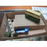 A Dinky Toys Trade Box For No. 29B, six Streamlined Bus, plus two Pre-War Dinky Ships, a Post War