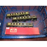 Four Hornby Dublo Plastic Brown/Cream Pullman Coaches, Car No. 74, Car No. 79 (2), unboxed and a