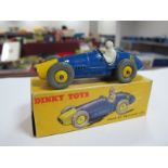 Dinky Toys No. 23H - Ferrari Racing Car, blue/yellow, Racing No. 5, overall good, boxed, possibly