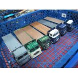 Six 1:50th Scale Corgi Based Diecast Model Open Flatbed Truck Units, small parts missing,