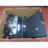 Two Sony Playstation 3 Gaming Consoles, two Singstar Microphones, cables, FIFA 10, Fate Games,